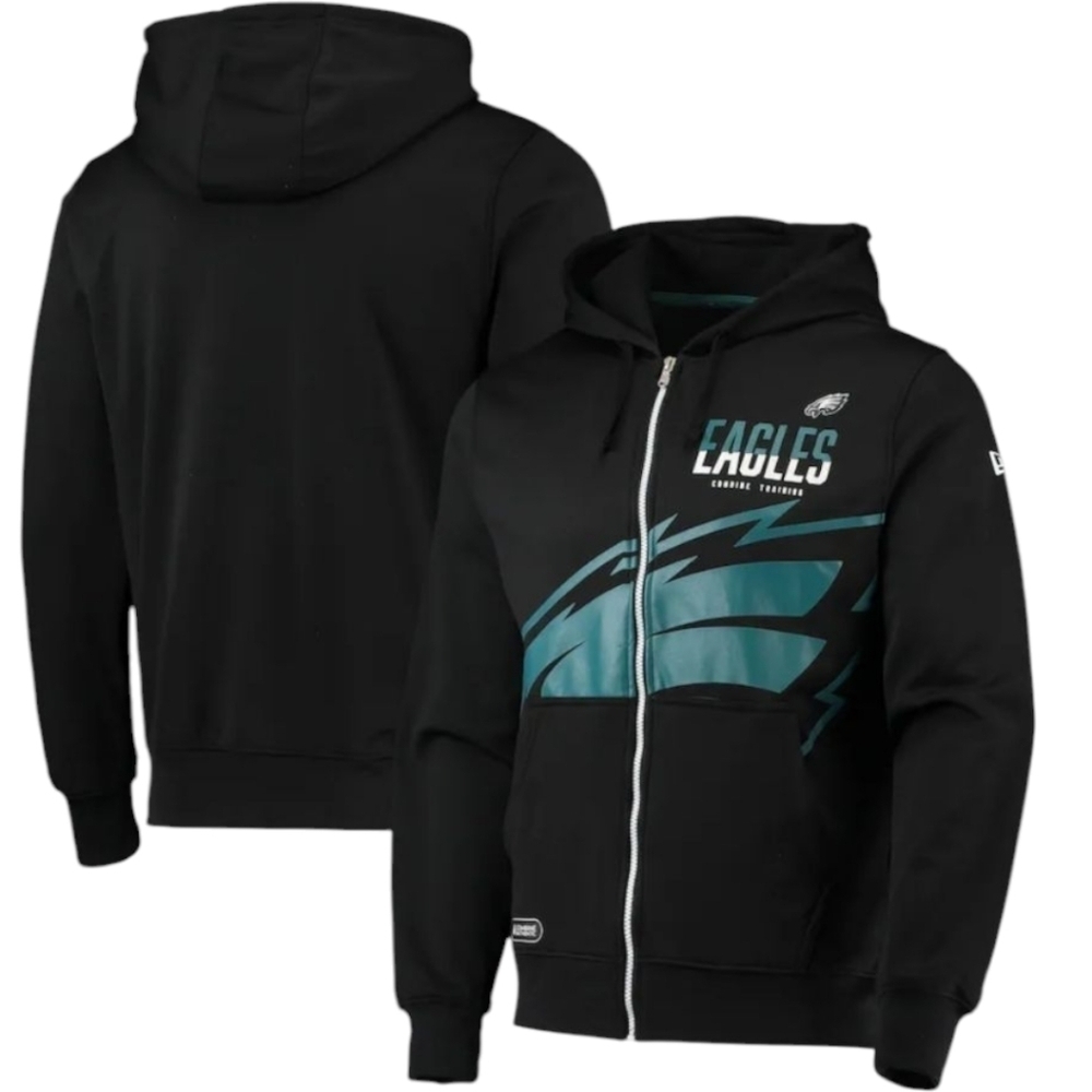 Mens S New Era Black Philadelphia Eagles Drill Combine Authentic Full-Zip Hoodie